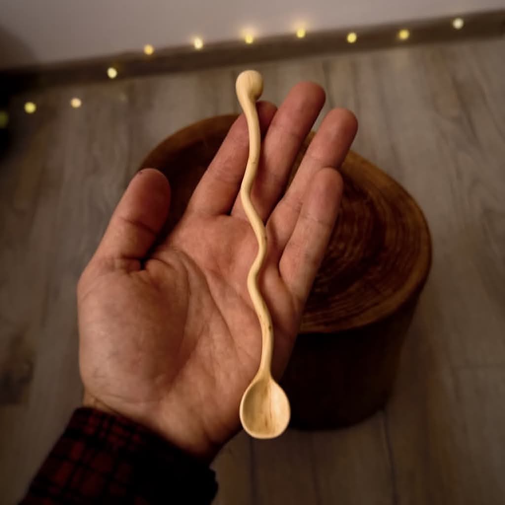 curvy sycamore wood mixing spoon