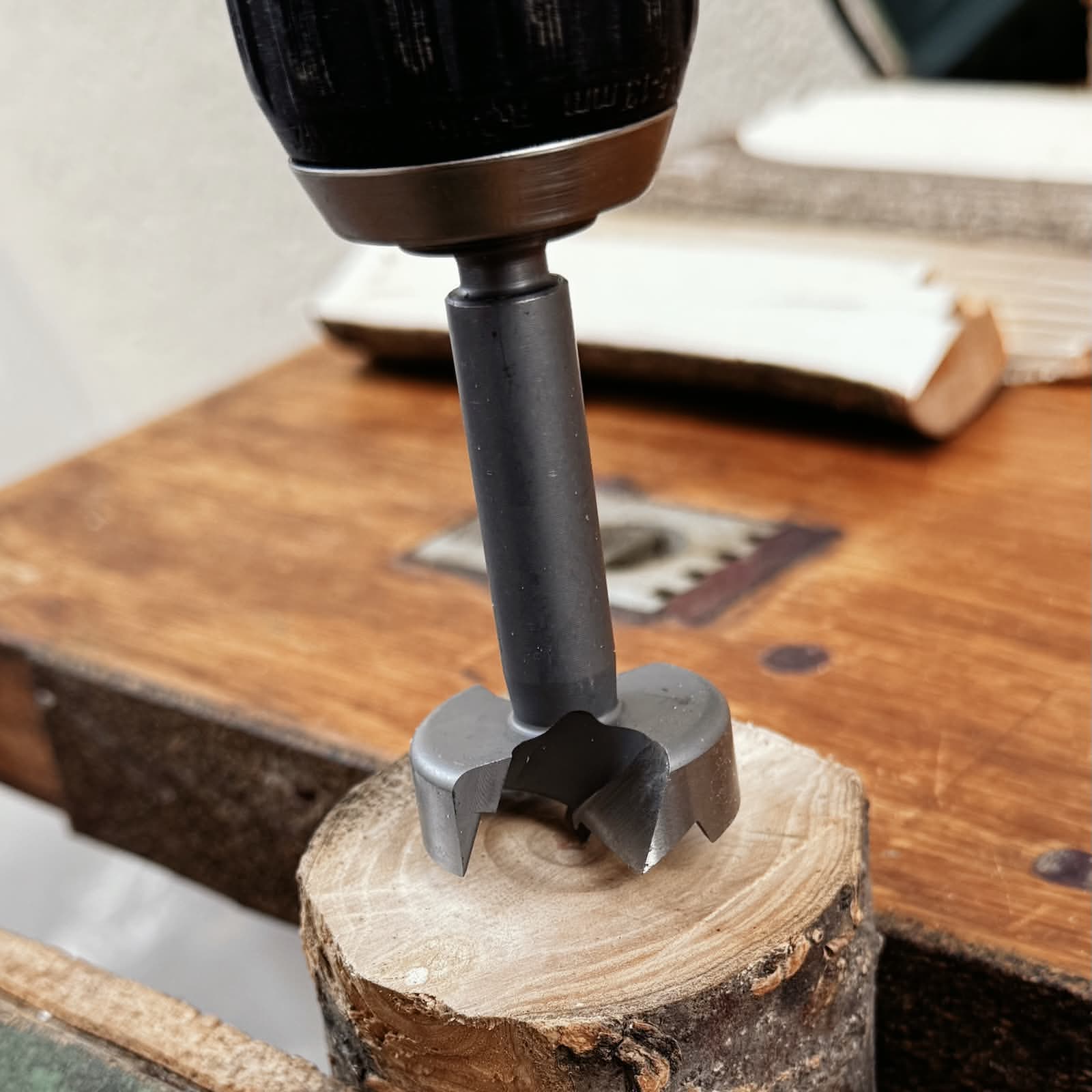 Forstner bit into endgrain